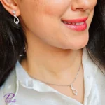 نیم ست نقره اشک نگین دار با متریال نقره استرلینگ خالص با روکش ظخیم و با دوام