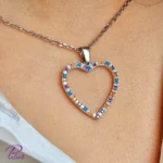 نیم ست نقره قلب رنگی از جنس نقره با عیار 925 با روکش طلا سفید