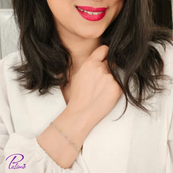 خرید دستبند نقره سه لاین گوی دو رنگ مدل