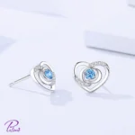 خرید گوشواره نقره قلب نگین آبی