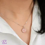 نیم ست نقره پایرو تک نگین صورتی از جنس نقره با عیار 925 با روکش فلز رودیوم