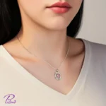 خرید گردنبند نقره قلب صورتی پاپیون
