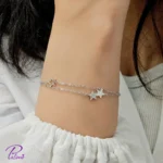 دستبند نقره دولاین ستاره از جنس نقره با عیار 925 خالص با آبکاری طلا سفید
