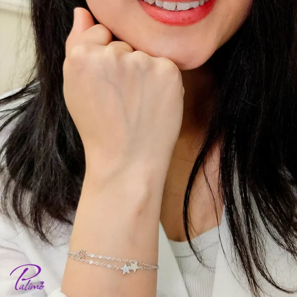 دستبند نقره دولاین ستاره ساخته شده از نقره با عیار بالای 925 با روکش طلا سفید
