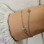 دستبند نقره دولاین ستاره تماما از نقره با عیار 925 با آبکاری رودیوم