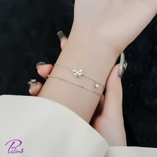 دستبند نقره پروانه رنگی دولاین از جنس نقره استرلینگ خالص با روکش ظخیم و با دوام