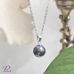 گردنبند نقره با تک نگین مروارید یشمی رنگ