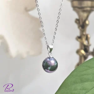 گردنبند نقره با تک نگین مروارید یشمی رنگ