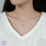 گردنبند نقره پاپیون آویز تماما از نقره استرلینگ خالص با آبکاری طلا سفید