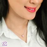 گردنبند نقره قلب صورتی ساخته شده از نقره با بالاترین عیار ممکن با روکش فلز رودیوم