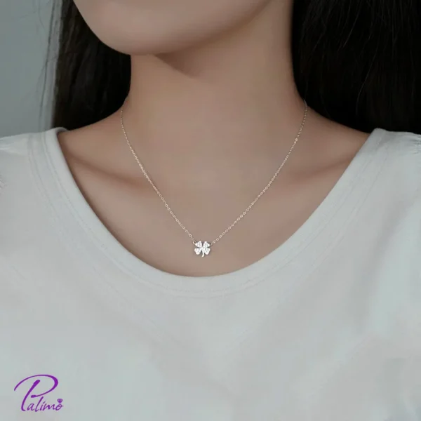 گردنبند نقره طرح شبدر از جنس نقره استرلینگ خالص با آبکاری رودیوم
