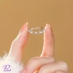انگشتر نقره قلبی تماما از نقره استرلینگ خالص با آبکاری طلا سفید