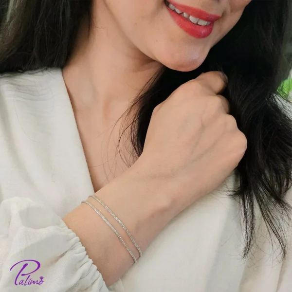 دستبند نقره دو لاین خاویاری ساخته شده از نقره استرلینگ خالص با روکش طلا سفید