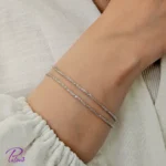 دستبند نقره دو لاین خاویاری از جنس نقره با عیار 925 خالص با آبکاری طلا سفید