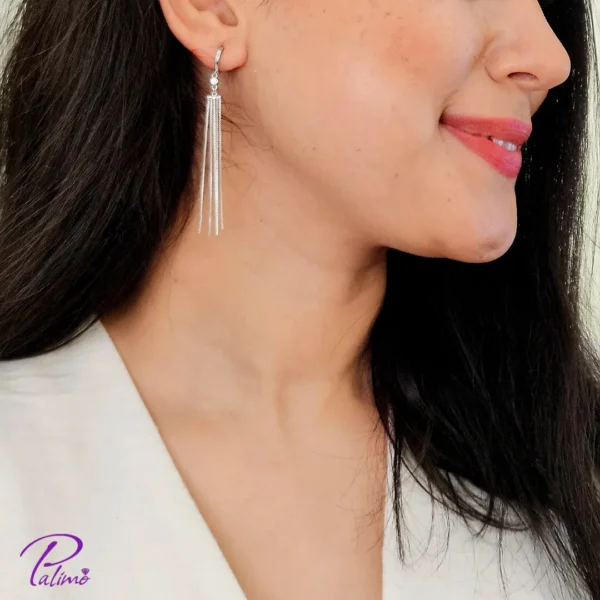 گوشواره نقره آبشاری ونیزی با متریال نقره با عیار 925 خالص با روکش طلا سفید