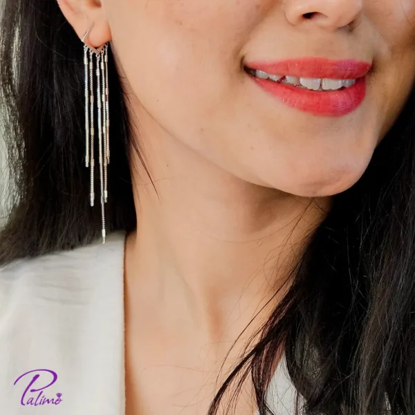 گوشواره نقره آبشاری درخشان ساخته شده از نقره با عیار 925 با روکش ظخیم و با دوام