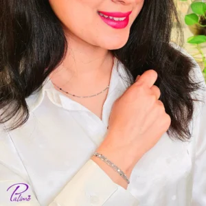 ست زنجیر و دستبند نقره ایتالیایی کارتیه پلاک دار از جنس نقره با عیار بالای 925 با روکش فلز رودیوم