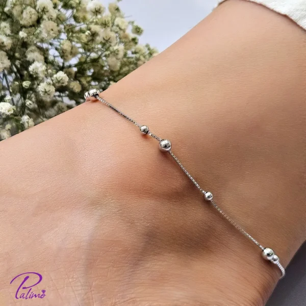 پابند نقره گوی تیفانی با متریال نقره با عیار بالای 925 با روکش طلا سفید