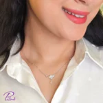 گردنبند نقره فلاور گل و برگ از نقره با بالاترین عیار ممکن با روکش طلا سفید