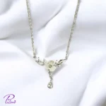 گردنبند نقره فلاور گل و برگ ساخته شده از نقره با عیار 925 با آبکاری طلا سفید