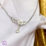 گردنبند نقره فلاور گل و برگ تماما از نقره با بالاترین عیار ممکن با روکش فلز رودیوم