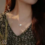 گردنبند نقره فلاور گل تماما از نقره با عیار 925 خالص با روکش فلز رودیوم