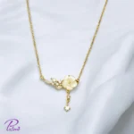 گردنبند نقره فلاور گل تماما از نقره با عیار 925 با آبکاری طلا